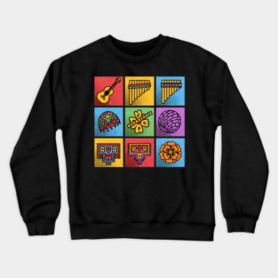 Hispanic Heritage Icons - Latin Music Guitar & Pan Flute Design Crewneck Sweatshirt