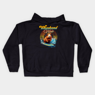 Wheekend Vibes Pun Surfing Guinea Pig Kids Hoodie