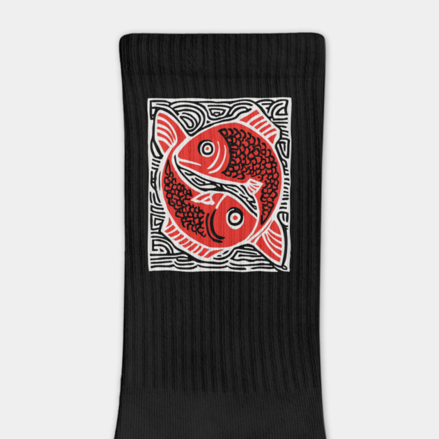 Linocut Fish Duo Art Print - Unique Wildlife Gift by TuncGK