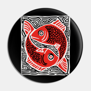 Linocut Fish Duo Art Print - Unique Wildlife Gift Pin