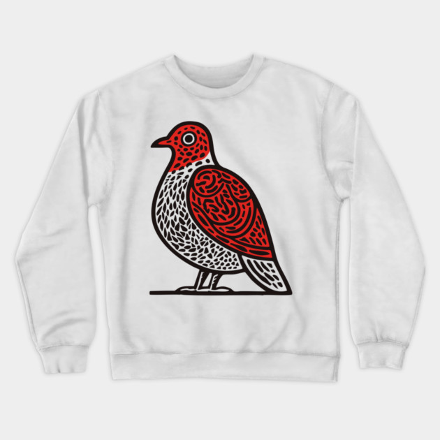 Linocut Bird Art Print - Nature Lover Gift Crewneck Sweatshirt by TuncGK