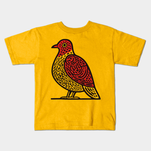 Linocut Bird Art Print - Nature Lover Gift Kids T-Shirt by TuncGK