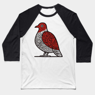 Linocut Bird Art Print - Nature Lover Gift Baseball T-Shirt