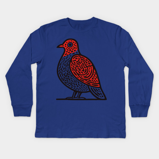 Linocut Bird Art Print - Nature Lover Gift Kids Long Sleeve T-Shirt by TuncGK