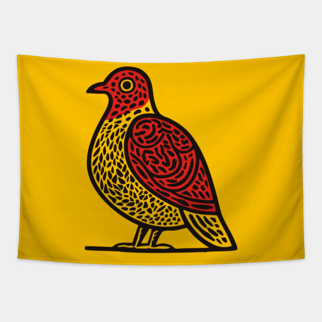 Linocut Bird Art Print - Nature Lover Gift Tapestry by TuncGK