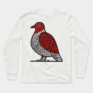 Linocut Bird Art Print - Nature Lover Gift Long Sleeve T-Shirt