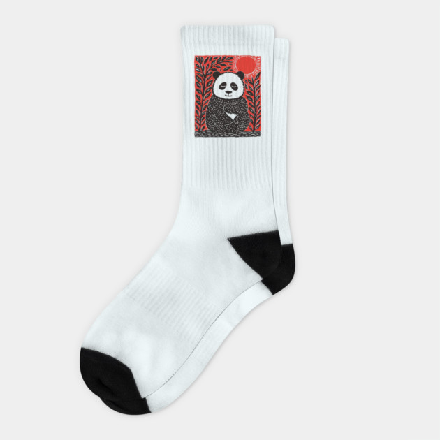 Panda Bear Linocut Art - Wildlife Conservation Gift Socks by TuncGK