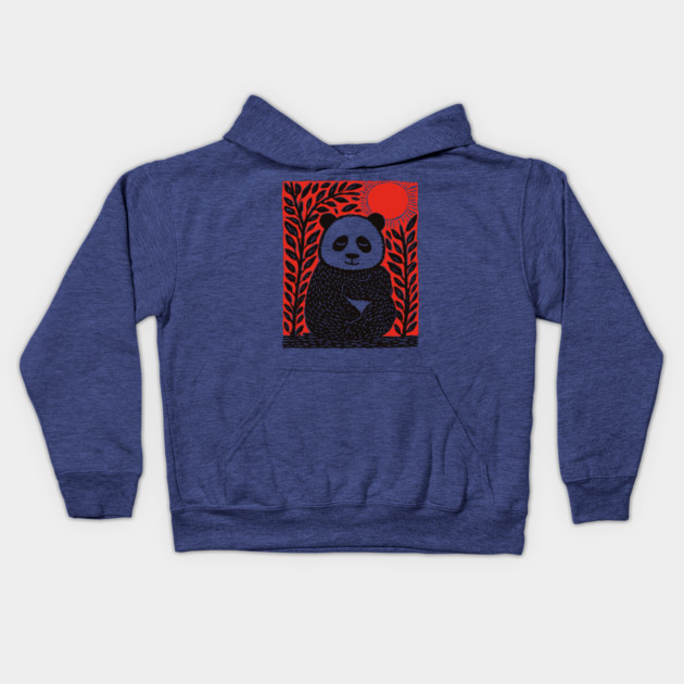 Panda Bear Linocut Art - Wildlife Conservation Gift Kids Hoodie by TuncGK