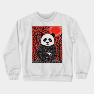 Panda Bear Linocut Art - Wildlife Conservation Gift Crewneck Sweatshirt