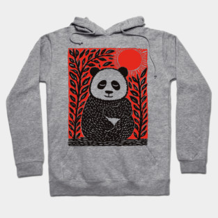 Panda Bear Linocut Art - Wildlife Conservation Gift Hoodie