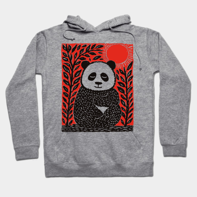 Panda Bear Linocut Art - Wildlife Conservation Gift Hoodie by TuncGK
