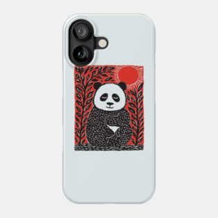 Panda Bear Linocut Art - Wildlife Conservation Gift Phone Case