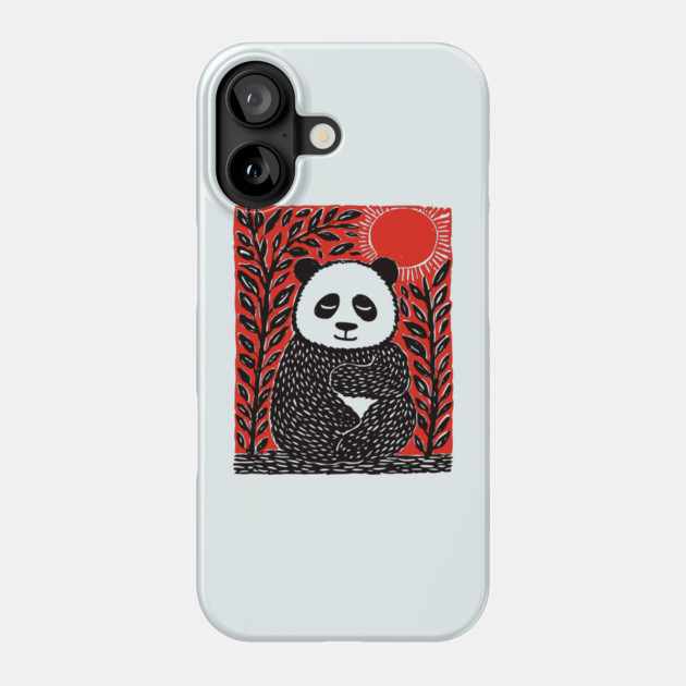 Panda Bear Linocut Art - Wildlife Conservation Gift Phone Case by TuncGK