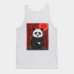 Panda Bear Linocut Art - Wildlife Conservation Gift Tank Top