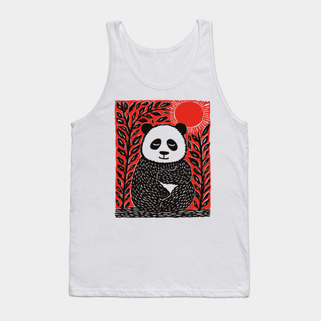 Panda Bear Linocut Art - Wildlife Conservation Gift Tank Top by TuncGK