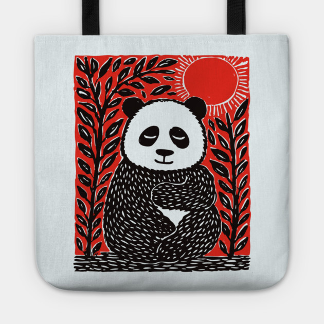 Panda Bear Linocut Art - Wildlife Conservation Gift Tote by TuncGK