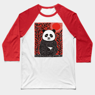 Panda Bear Linocut Art - Wildlife Conservation Gift Baseball T-Shirt