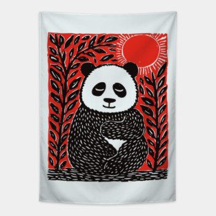 Panda Bear Linocut Art - Wildlife Conservation Gift Tapestry