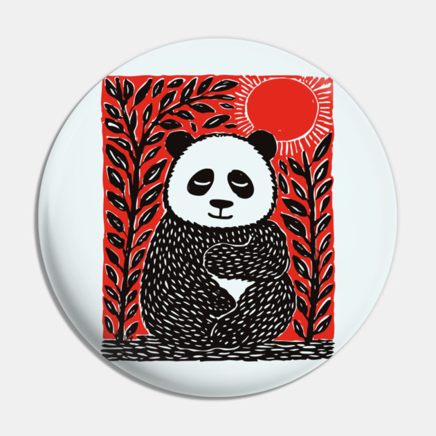 Panda Bear Linocut Art - Wildlife Conservation Gift Pin by TuncGK