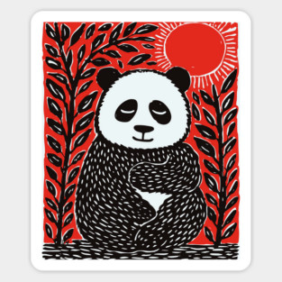 Panda Bear Linocut Art - Wildlife Conservation Gift Sticker