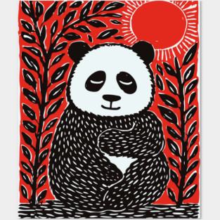 Panda Bear Linocut Art - Wildlife Conservation Gift Posters and Art