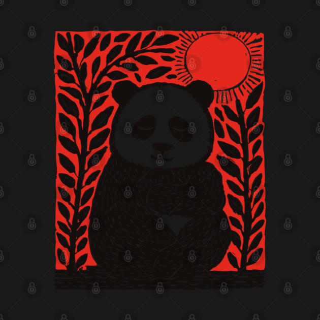 Panda Bear Linocut Art - Wildlife Conservation Gift by TuncGK