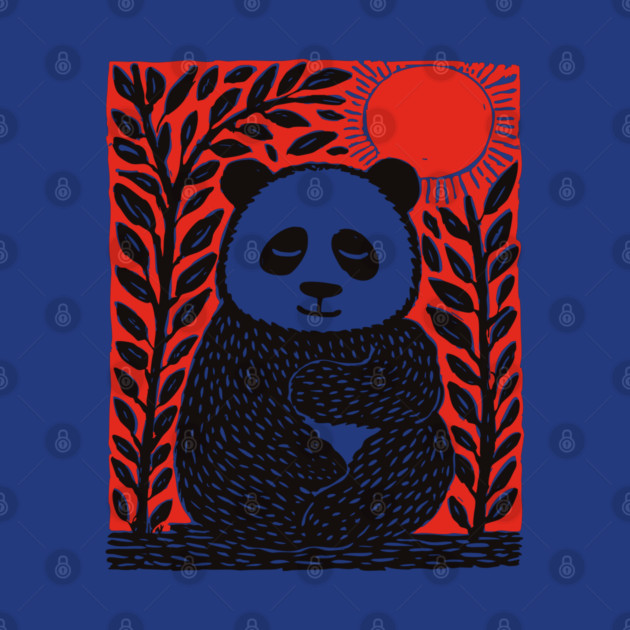 Panda Bear Linocut Art - Wildlife Conservation Gift by TuncGK