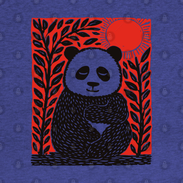 Panda Bear Linocut Art - Wildlife Conservation Gift by TuncGK