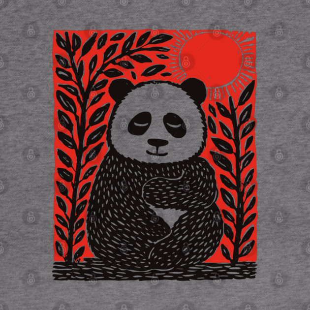 Panda Bear Linocut Art - Wildlife Conservation Gift by TuncGK