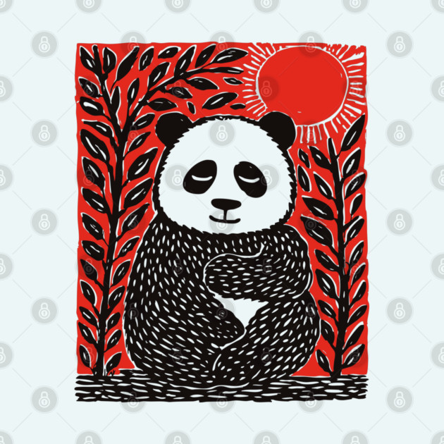 Panda Bear Linocut Art - Wildlife Conservation Gift by TuncGK