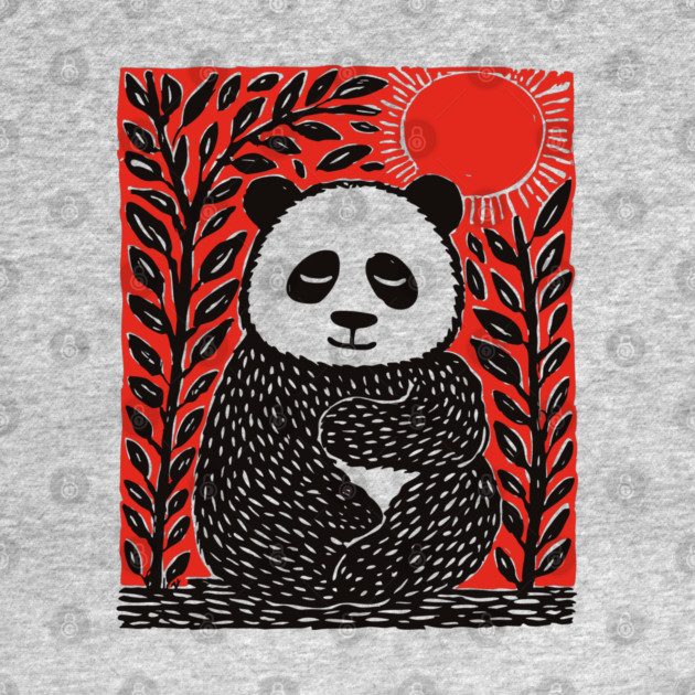 Panda Bear Linocut Art - Wildlife Conservation Gift by TuncGK