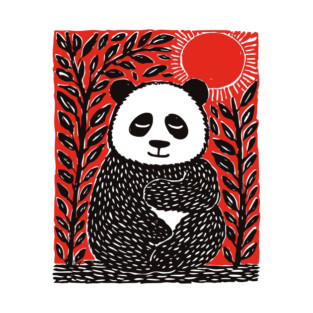 Panda Bear Linocut Art - Wildlife Conservation Gift T-Shirt