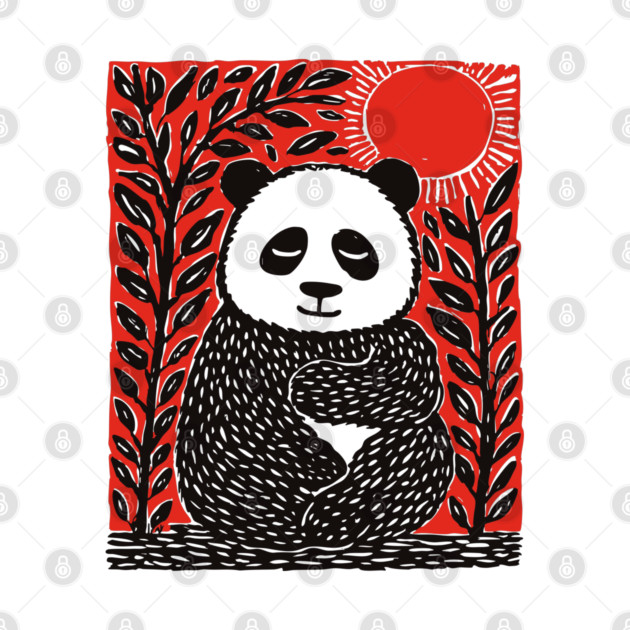 Panda Bear Linocut Art - Wildlife Conservation Gift by TuncGK