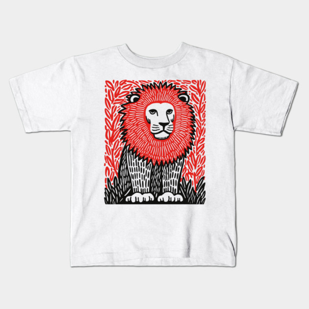 Majestic Lion Linocut Art Print - Wildlife Decor Kids T-Shirt by TuncGK
