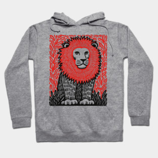 Majestic Lion Linocut Art Print - Wildlife Decor Hoodie