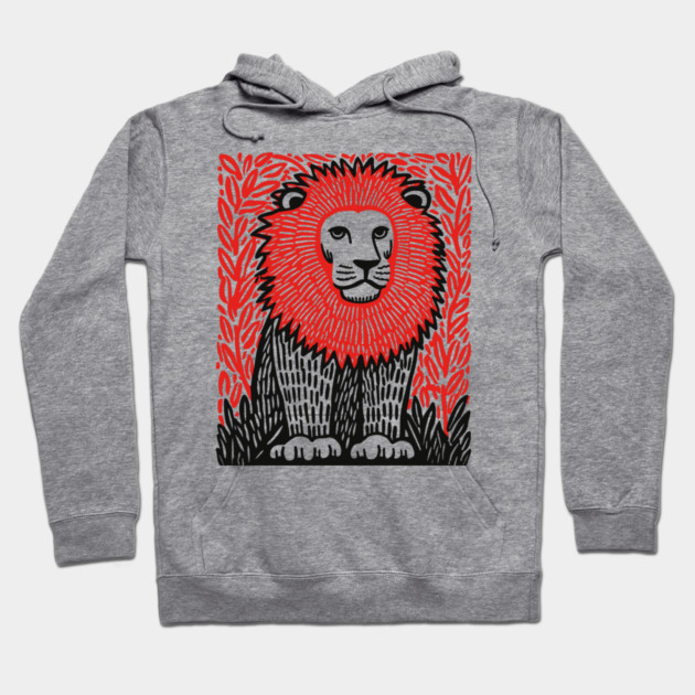 Majestic Lion Linocut Art Print - Wildlife Decor Hoodie by TuncGK