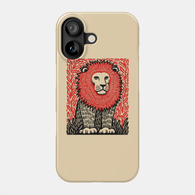 Majestic Lion Linocut Art Print - Wildlife Decor Phone Case by TuncGK