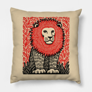 Majestic Lion Linocut Art Print - Wildlife Decor Pillow