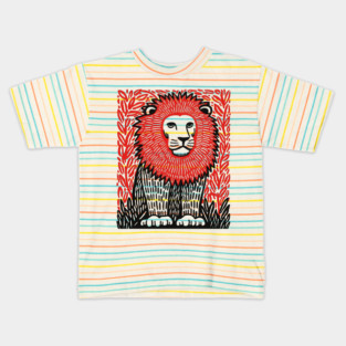 Majestic Lion Linocut Art Print - Wildlife Decor Kids T-Shirt