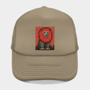 Majestic Lion Linocut Art Print - Wildlife Decor Hat