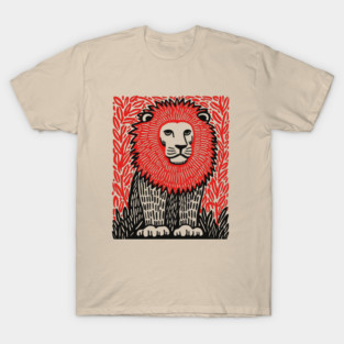 Majestic Lion Linocut Art Print - Wildlife Decor T-Shirt