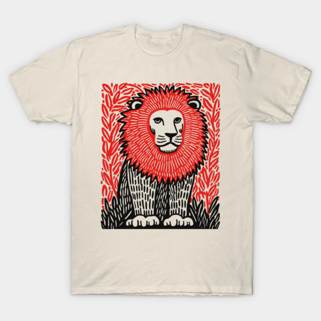 Majestic Lion Linocut Art Print - Wildlife Decor T-Shirt by TuncGK