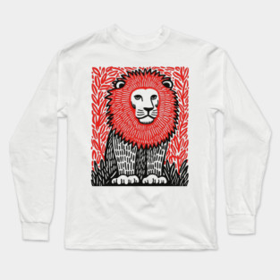 Majestic Lion Linocut Art Print - Wildlife Decor Long Sleeve T-Shirt
