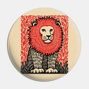 Majestic Lion Linocut Art Print - Wildlife Decor Pin