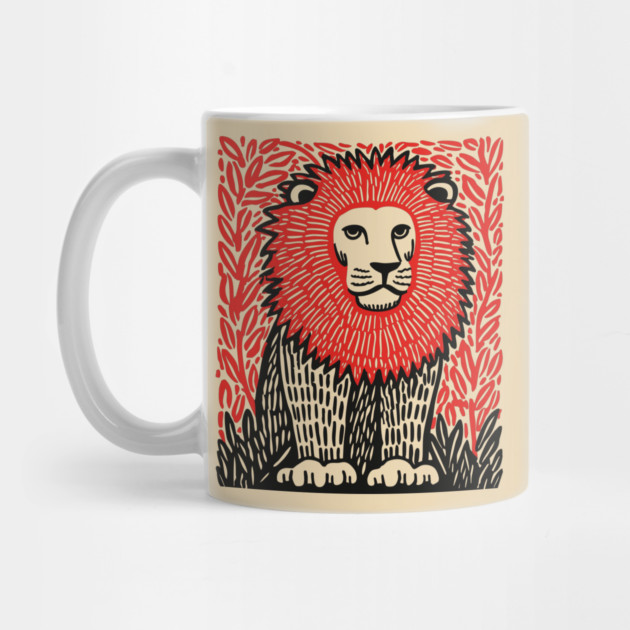 Majestic Lion Linocut Art Print - Wildlife Decor by TuncGK