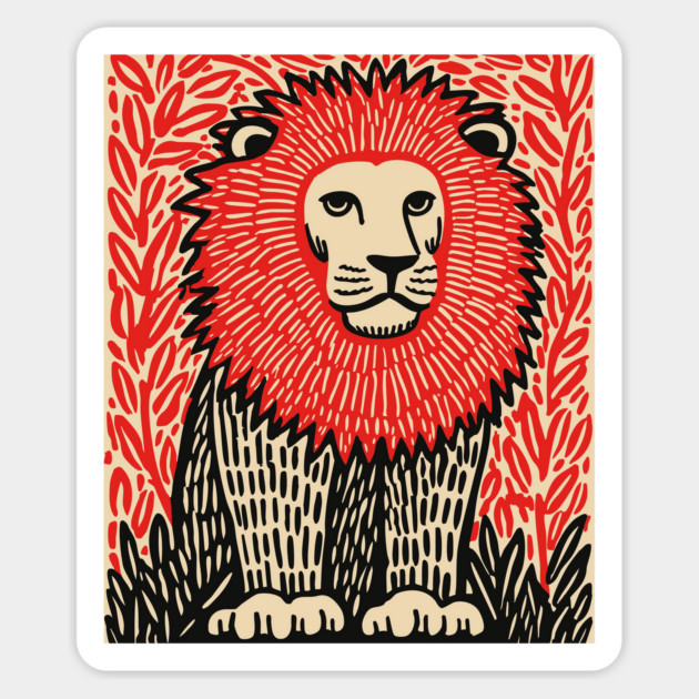 Majestic Lion Linocut Art Print - Wildlife Decor Magnet by TuncGK