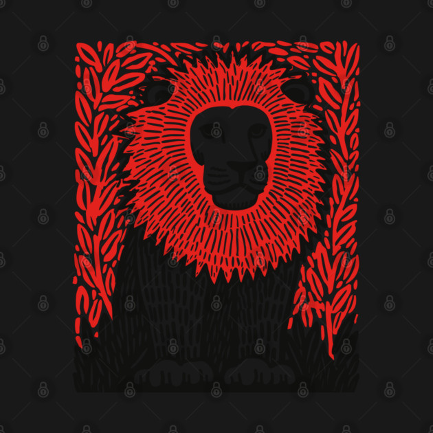 Majestic Lion Linocut Art Print - Wildlife Decor by TuncGK