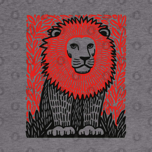 Majestic Lion Linocut Art Print - Wildlife Decor by TuncGK