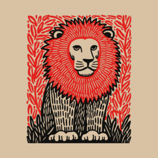 Majestic Lion Linocut Art Print - Wildlife Decor T-Shirt