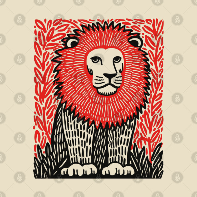 Majestic Lion Linocut Art Print - Wildlife Decor by TuncGK